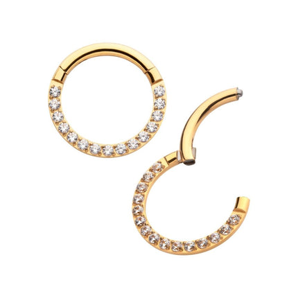 Invictus 24KT Gold PVD Titanium CNC Set Clear CZ Eternity Front Facing Hinged Segment Clicker