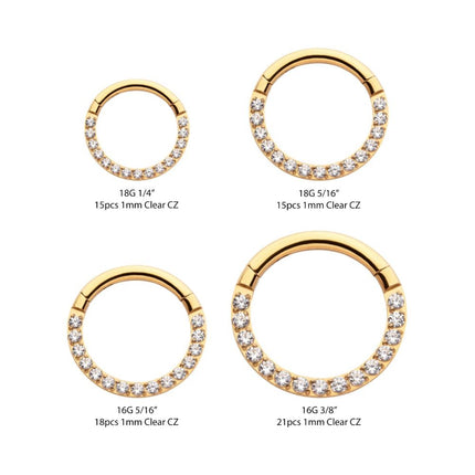 Invictus 24KT Gold PVD Titanium CNC Set Clear CZ Eternity Front Facing Hinged Segment Clicker