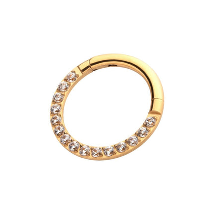 Invictus 24KT Gold PVD Titanium CNC Set Clear CZ Eternity Front Facing Hinged Segment Clicker