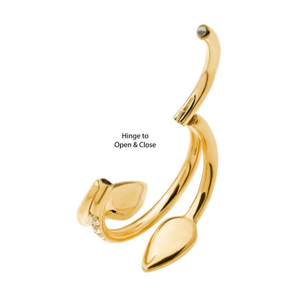 Invictus 24Kt Gold PVD Titanium Double Ended Twist Side Facing Hinged Segment Clicker with Clear CZ Snake Heads