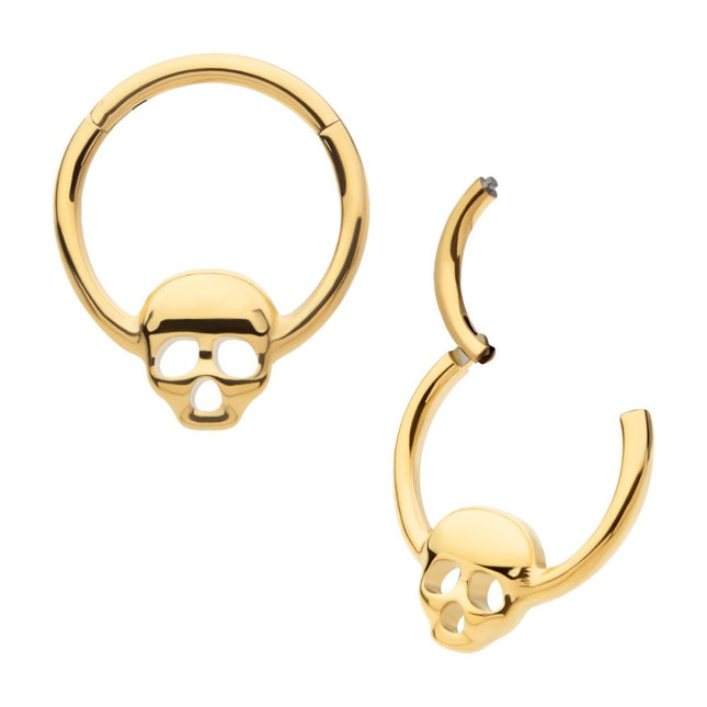 Invictus 24Kt Gold PVD Titanium with Centered Skull Front Facing Hinged Segment Clicker