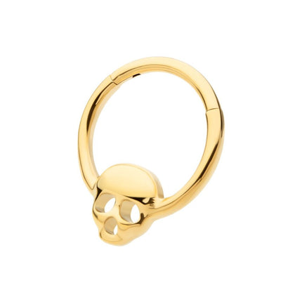 Invictus 24Kt Gold PVD Titanium with Centered Skull Front Facing Hinged Segment Clicker