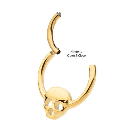 Invictus 24Kt Gold PVD Titanium with Centered Skull Front Facing Hinged Segment Clicker
