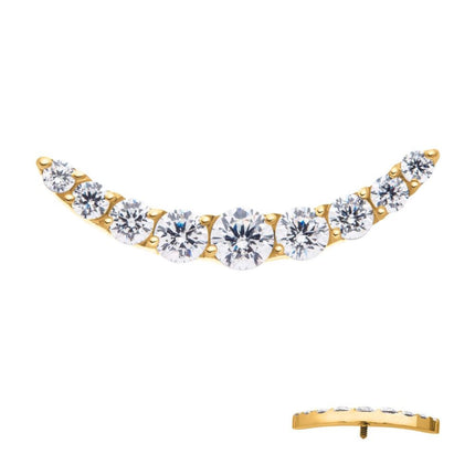 Invictus 24Kt Gold PVD Titanium Internally Threaded with Prong Set Round CZ 9-Cluster Top