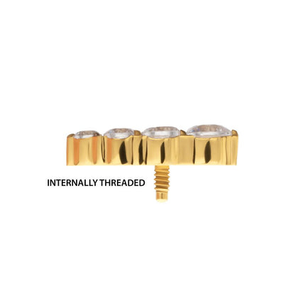 Invictus 24Kt Gold PVD Titanium Internally Threaded 4-Cluster Staggered Prong Set CZ Gem Top (Right Ear)