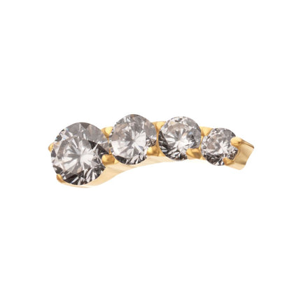 Invictus 24Kt Gold PVD Titanium Internally Threaded 4-Cluster Staggered Prong Set CZ Gem Top (Left Ear)