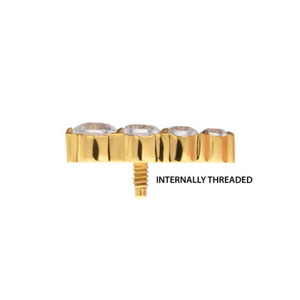 Invictus 24Kt Gold PVD Titanium Internally Threaded 4-Cluster Staggered Prong Set CZ Gem Top (Left Ear)
