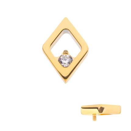 Invictus 24Kt Gold PVD Titanium Internally Threaded Rhombus Shape with Clear CZ Top