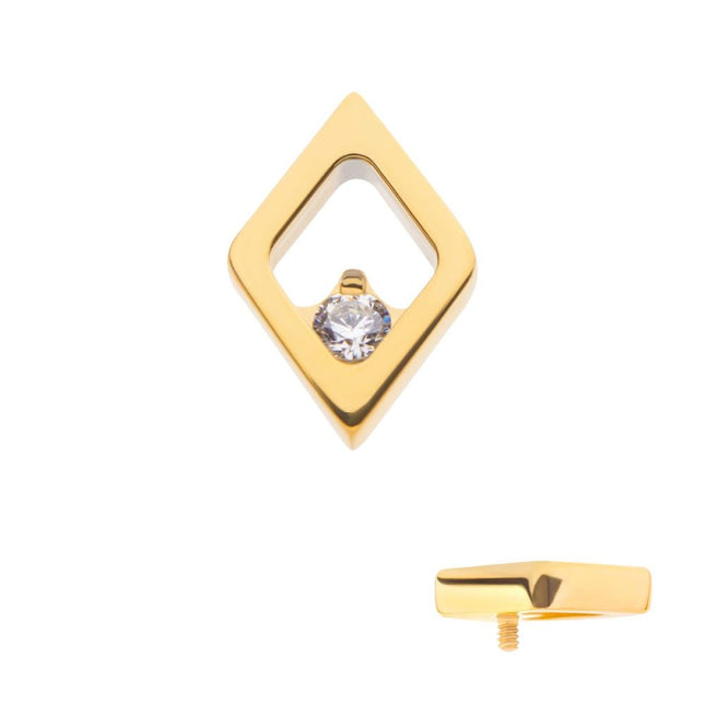 Invictus 24Kt Gold PVD Titanium Internally Threaded Rhombus Shape with Clear CZ Top