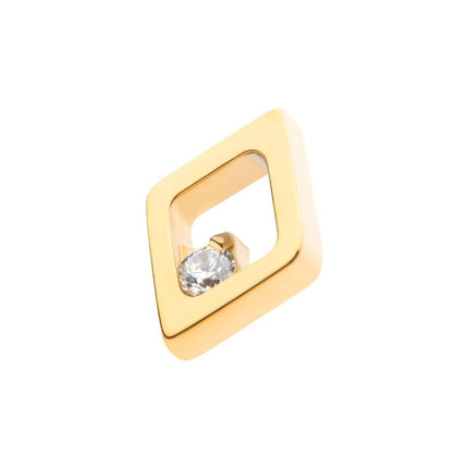 Invictus 24Kt Gold PVD Titanium Internally Threaded Rhombus Shape with Clear CZ Top