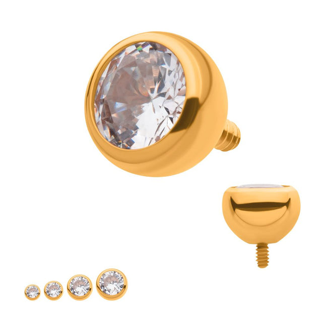 Invictus 24Kt Gold PVD Titanium Internally Threaded Bezel Set Round Gem Front Facing Top