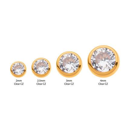 Invictus 24Kt Gold PVD Titanium Internally Threaded Bezel Set Round Gem Front Facing Top