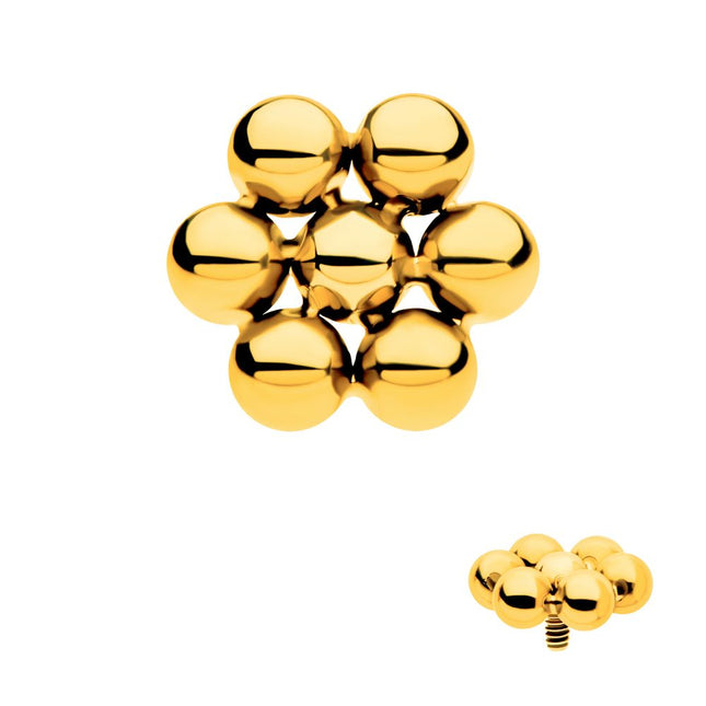 Invictus 24Kt Gold PVD Titanium Internally Threaded 7 Beads Hexagon Shape Top