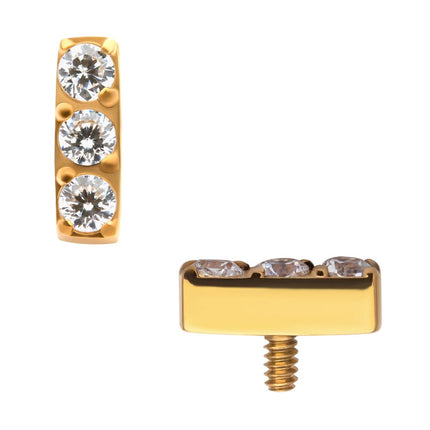 Invictus 24KT Gold PVD Titanium Internally Threaded with Prong Set Clear CZ Bar Top