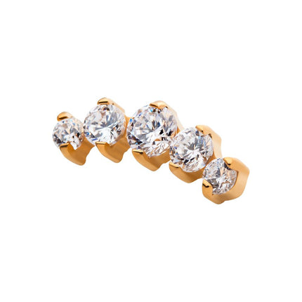 Invictus 24KT Gold PVD Titanium Internally Threaded with Prong Set Clear CZ 5-Cluster Top