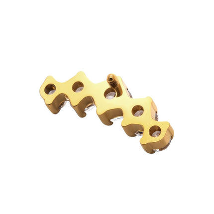 Invictus 24KT Gold PVD Titanium Internally Threaded with Prong Set Clear CZ 5-Cluster Top