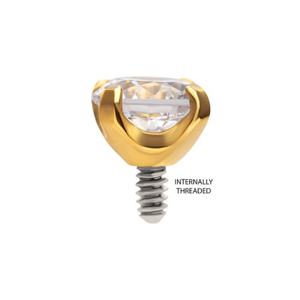 Invictus 24Kt Gold PVD Titanium Internally Threaded with 4-Prong Set CZ Front Facing Top