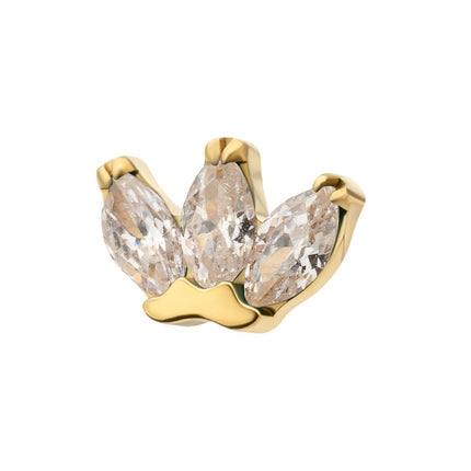 Invictus 24Kt Gold PVD Titanium Threadless Prong Set 3-Marquise Gem Fan Cluster Top