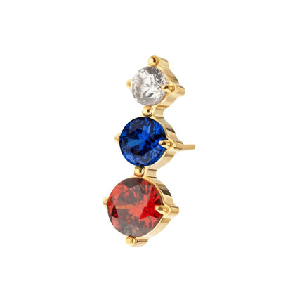 Invictus 24Kt Gold PVD Titanium Threadless Triple Cluster Prong Set Gem Top
