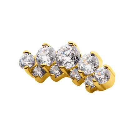 Invictus 24Kt Gold PVD Titanium Threadless Terraced Cluster Prong Set CZ Gem Top