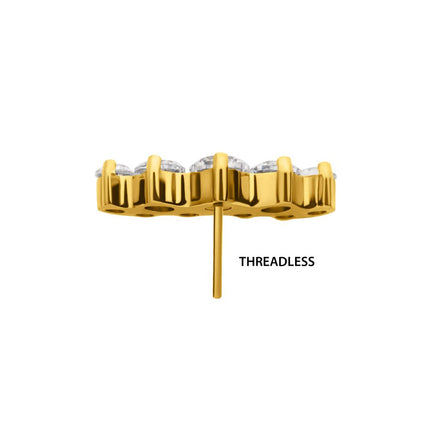 Invictus 24Kt Gold PVD Titanium Threadless Terraced Cluster Prong Set CZ Gem Top