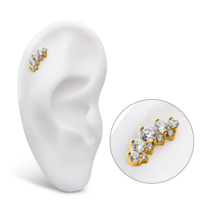 Invictus 24Kt Gold PVD Titanium Threadless Terraced Cluster Prong Set CZ Gem Top