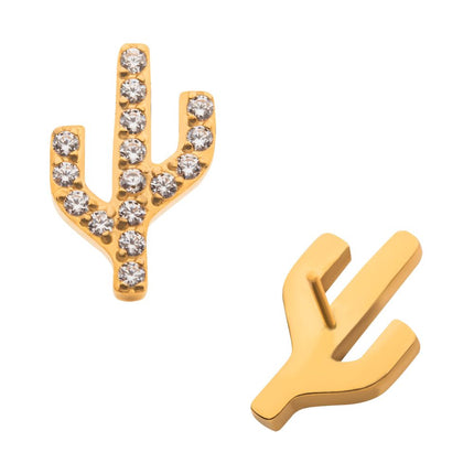 Invictus 24KT Gold PVD Titanium Threadless with Prong Set CZ Cactus Top