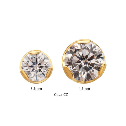Invictus 24Kt Gold PVD Titanium Threadless Semi-Bezel Set CZ Gem Top