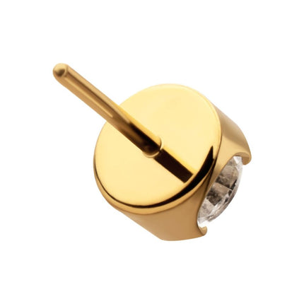 Invictus 24Kt Gold PVD Titanium Threadless Semi-Bezel Set CZ Gem Top