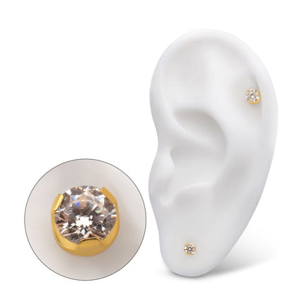 Invictus 24Kt Gold PVD Titanium Threadless Semi-Bezel Set CZ Gem Top