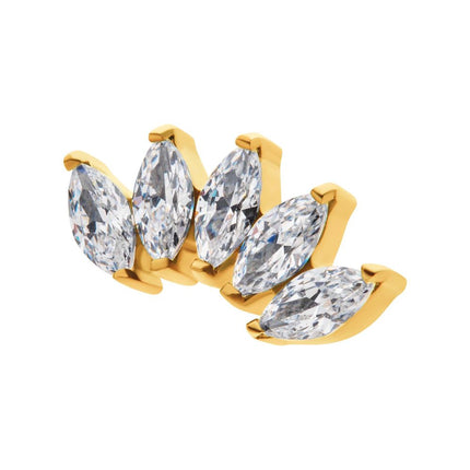 Invictus 24Kt Gold PVD Titanium Threadless with Prong Set Marquise CZ 5-Cluster Top