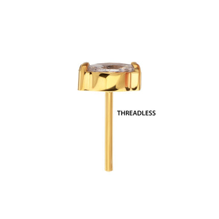 Invictus 24Kt Gold PVD Titanium Threadless V-Prong Marquise CZ Gem Top