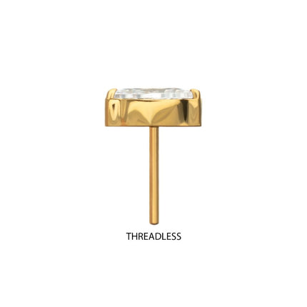 Invictus 24KT Gold PVD Titanium Threadless Double V-Prong 4mm Marquise CZ Gem Top