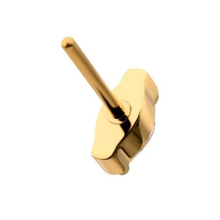 Invictus 24KT Gold PVD Titanium Threadless Double V-Prong 4mm Marquise CZ Gem Top