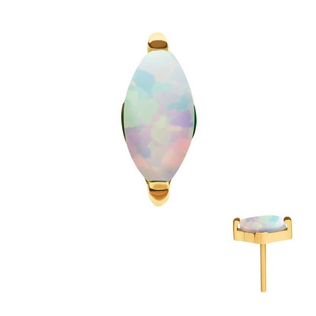 Invictus 24Kt Gold PVD Titanium Threadless with 2-Prong Marquise Opal Top