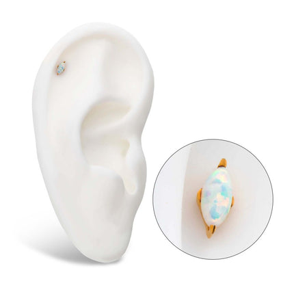 Invictus 24Kt Gold PVD Titanium Threadless with 2-Prong Marquise Opal Top
