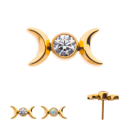 Invictus Titanium Threadless Bezel Set Round Gem/Opal Triple Moon Phase Top