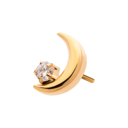 Invictus 24Kt Gold PVD Titanium Threadless Crescent Moon with CZ/Opal Top