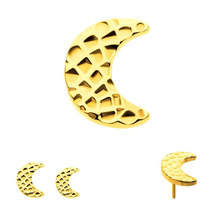 Invictus 24Kt Gold PVD Titanium Threadless Hammered Crescent Moon Top