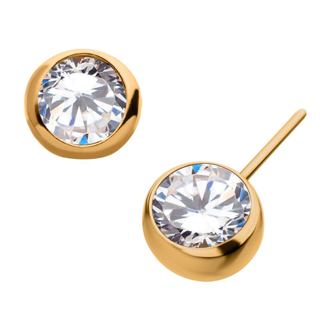 Invictus 24KT Gold PVD Titanium Threadless Bezel Set Swarovski Crystal Side Facing Top