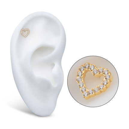 Invictus 24Kt Gold PVD Titanium Threadless Pave Set Gem Hollow Heart Top