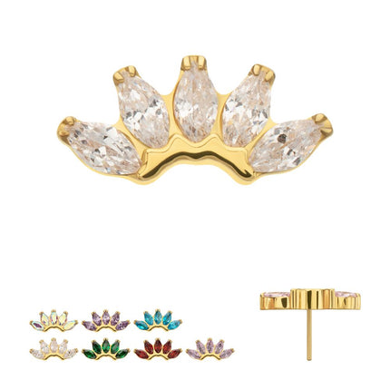 Invictus 24Kt Gold PVD Titanium Threadless Prong Set 5- Marquise Gem Fan Cluster Top