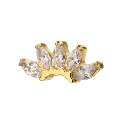 Invictus 24Kt Gold PVD Titanium Threadless Prong Set 5- Marquise Gem Fan Cluster Top