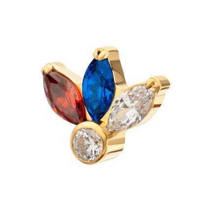 Invictus 24Kt Gold PVD Titanium Threadless 3-Cluster Marquise Gem Fan Top with Bezel Round Gem