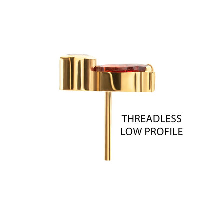 Invictus 24Kt Gold PVD Titanium Threadless 3-Cluster Marquise Gem Fan Top with Bezel Round Gem