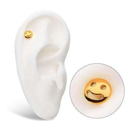 Invictus 24Kt Gold PVD Titanium Threadless Smiley Face Emoji Top