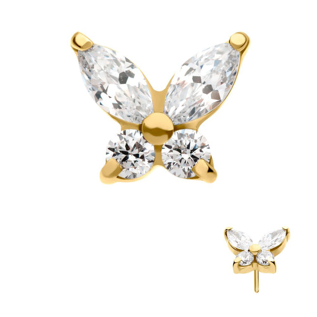 Invictus 24Kt Gold PVD Titanium Threadless Prong Set Marquise & Round CZ Butterfly Top