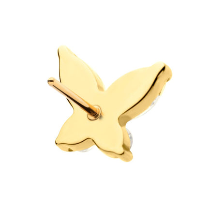 Invictus 24Kt Gold PVD Titanium Threadless Prong Set Marquise & Round CZ Butterfly Top