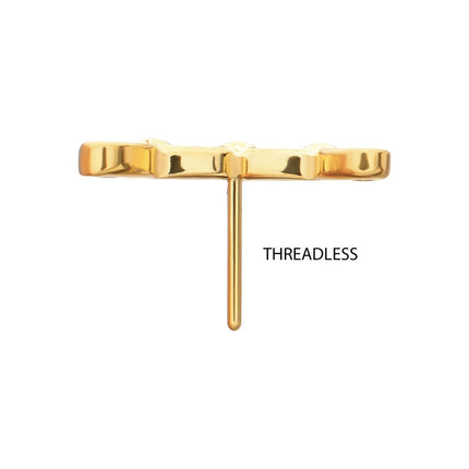 Invictus 24Kt Gold PVD Titanium Threadless Low Profile Bar-Set Oval Link Top