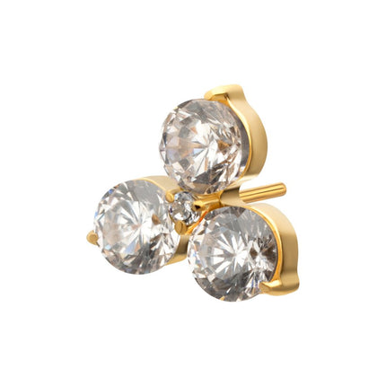 Invictus 24Kt Gold PVD Titanium Threadless Trinity Prong Set Gem Top